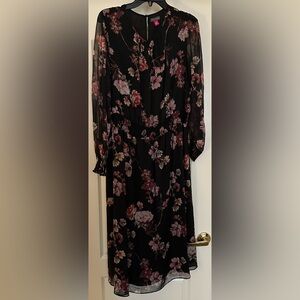 Vince Camuto Black and Pink Floral Long Sleeve Dress - size 1x